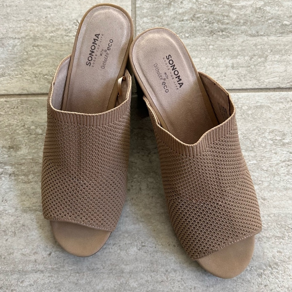 Sonoma Comfort Knit Ortholite Eco Sandals, Basswood, Tan, Siz9, Block Heel, Mule